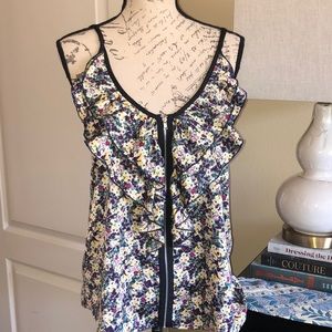 mark. By Avon Zip Up Ruffle Floral Tank